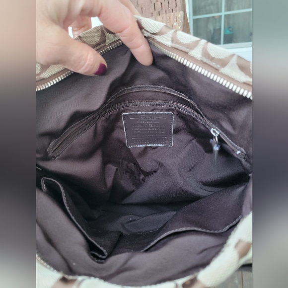 Classic Coach Signature Stripe Tote Shoulder Bag Brown/Khaki Monogram Purse Y2K - Picture 7 of 10